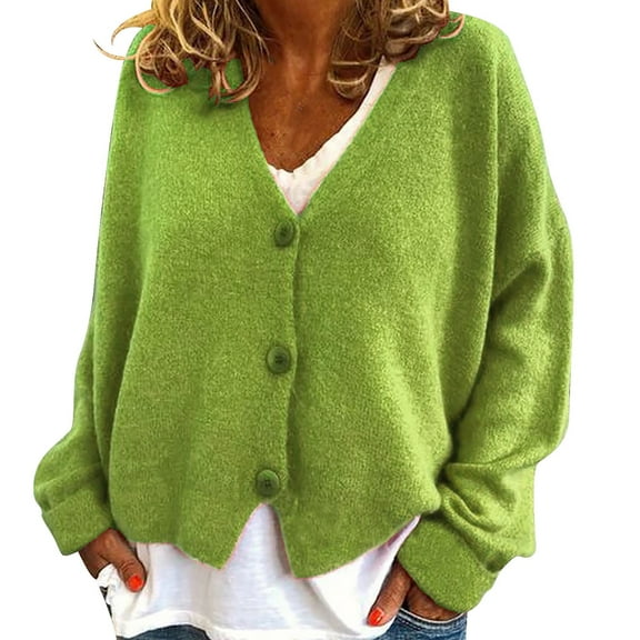 VISALY Cropped Cardigan Button Down Cardigans Women's V Neck Cardigans Long Sleeve Cable Knit Sweaters Lightweight Jackets Fall Fashion Outerwear Coat Comfy Sweaters Crochet Cardigan Gn1 Xxl