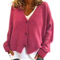 thumbnail image 1 of VISALY Cropped Cardigan Button Down Cardigans Women's V Neck Cardigans Long Sleeve Cable Knit Sweaters Lightweight Jackets Fall Fashion Outerwear Coat Comfy Sweaters Crochet Cardigan Hot Pink L, 1 of 4