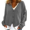 thumbnail image 1 of VISALY Cropped Cardigan Button Down Cardigans Women's V Neck Cardigans Long Sleeve Cable Knit Sweaters Lightweight Jackets Fall Fashion Outerwear Coat Comfy Sweaters Crochet Cardigan Grey 3Xl, 1 of 4