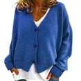 thumbnail image 1 of VISALY Cropped Cardigan Button Down Cardigans Women's V Neck Cardigans Long Sleeve Cable Knit Sweaters Lightweight Jackets Fall Fashion Outerwear Coat Comfy Sweaters Crochet Cardigan Blue L, 1 of 4