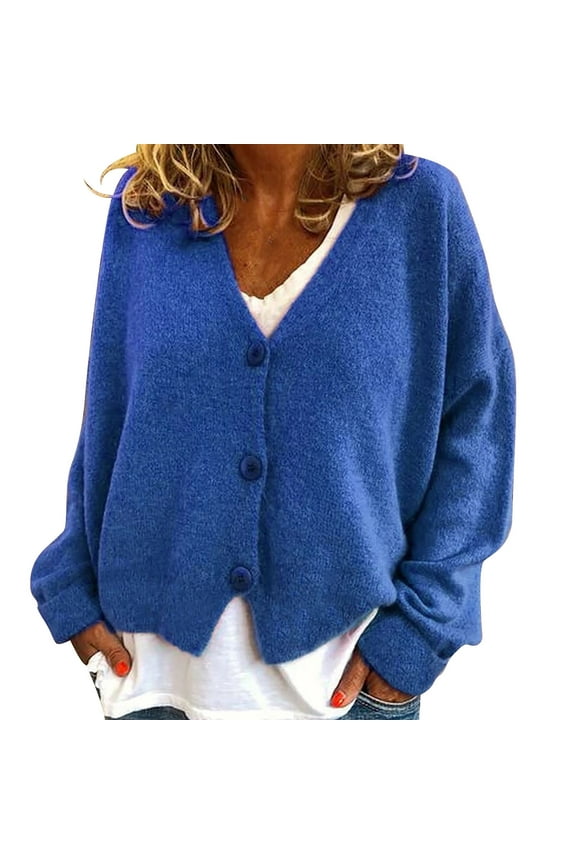 Cropped Cardigan Button Down Cardigans Women's V Neck Cardigans Long Sleeve Cable Knit Sweaters Lightweight Jackets Fall Fashion Outerwear Coat Comfy Sweaters Crochet Cardigan Blue Xl