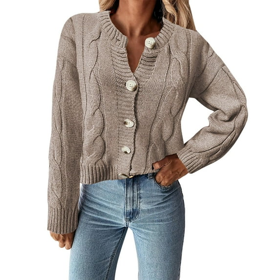 VISALY Cropped Cardigan Button Down Cardigans Womens Open Front Long Sleeve Chunky Knit Cardigan Sweaters Loose Outwear Coat Chunky Cardigan Sweaters Cardigan Jacket A L