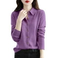 thumbnail image 1 of VISALY Cropped Cardigan Button Down Cardigans Wool Sweaters Women's Fall Winter Warm Soft Knitted Shirt Lapel Collar Cardigan Long Sleeves Cardigan Sweaters Business Casual Cardigans Purple Xxl, 1 of 4