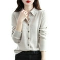 thumbnail image 1 of VISALY Cropped Cardigan Button Down Cardigans Wool Sweaters Women's Fall Winter Warm Soft Knitted Shirt Lapel Collar Cardigan Long Sleeves Cardigan Sweaters Business Casual Cardigans Khaki Xxl, 1 of 4