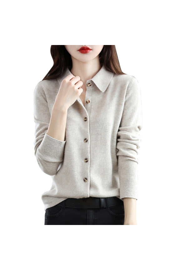 Cropped Cardigan Button Down Cardigans Wool Sweaters Women's Fall Winter Warm Soft Knitted Shirt Lapel Collar Cardigan Long Sleeves Cardigan Sweaters Business Casual Cardigans Khaki Xxl