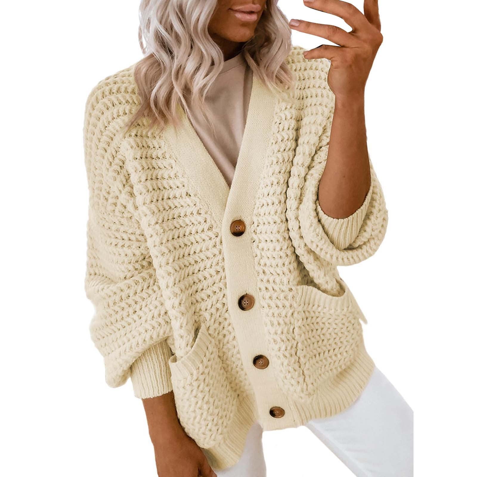 VISALY Cropped Cardigan Cardigan with Pockets Women's Fashion