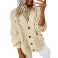 thumbnail image 1 of VISALY Cropped Cardigan Cardigan with Pockets Women's Fashion Casual Open Front Long Sleeve Chunky Knit Cardigans Sweaters Outerwear Coats V Neck Cardigan Cardigan Jacket Beige L, 1 of 9