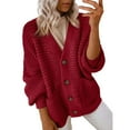thumbnail image 1 of VISALY Cropped Cardigan Cardigan with Pockets Women's Fashion Casual Open Front Long Sleeve Chunky Knit Cardigans Sweaters Outerwear Coats V Neck Cardigan Cardigan Jacket Wine M, 1 of 8