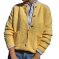 thumbnail image 1 of VISALY Cropped Cardigan Cardigan with Pockets Women's Knit Cardigan Sweaters Casual Long Sleeve Open Front Button Up Ribbed Fall Sweater Jackets Crewneck Cardigan Business Casual Cardigans Yellow L, 1 of 6