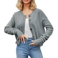 thumbnail image 1 of VISALY Cropped Cardigan Chunky Cardigan Sweaters Long Cardigans for Women Buttons Open Front Long Sleeves Lightweight Fall Sweaters Cardigan Sweaters Cable Knit Cardigan Grey S, 1 of 7