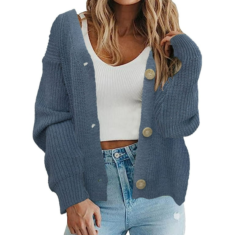 VISALY Cropped Cardigan Chunky Cardigan Sweaters Women's Chunky