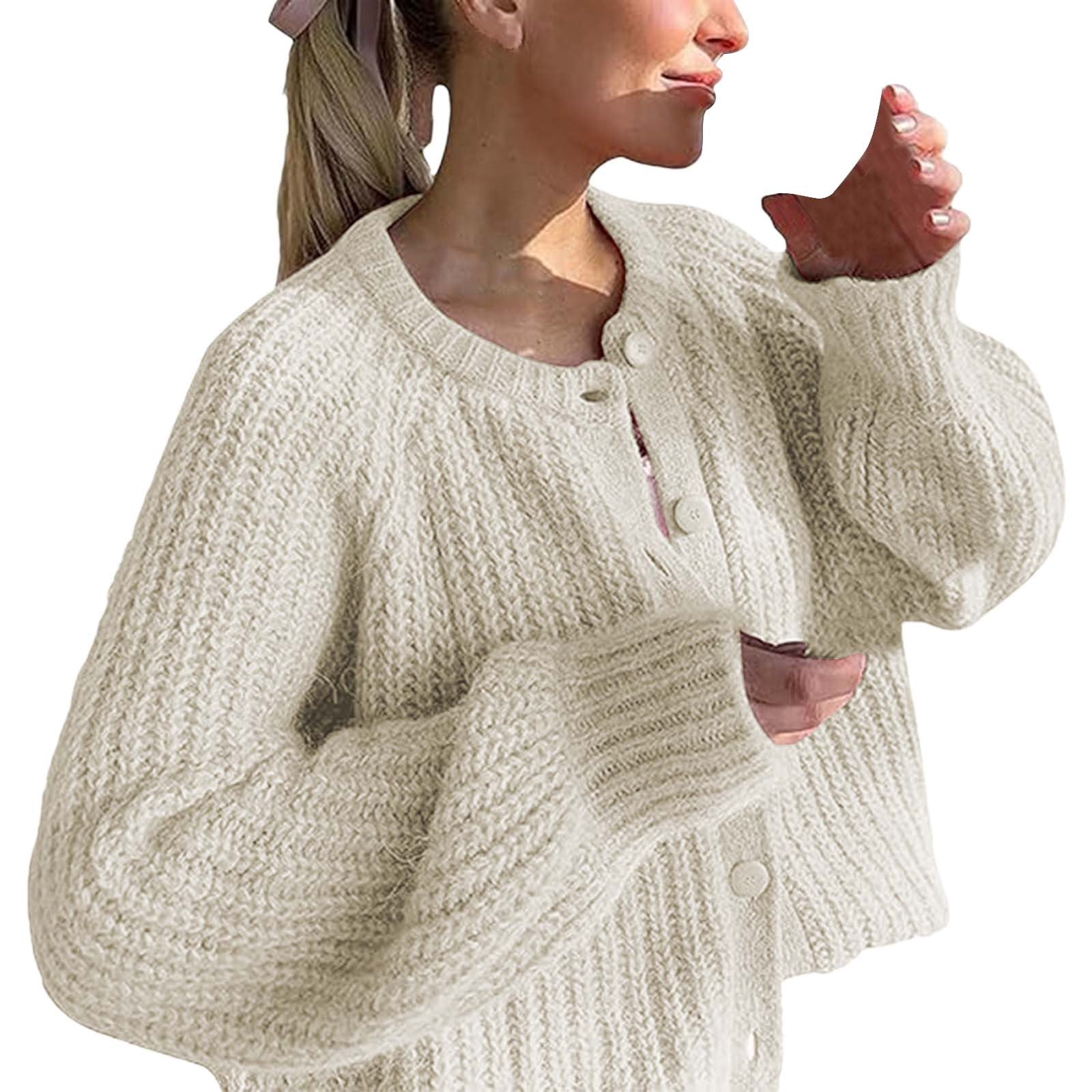 Zyyfly Women's Cropped Chunky Knit Cardigan – Long Sleeve Button-Down Sweater For Fall And Winter