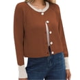 thumbnail image 1 of VISALY Cropped Cardigan Crewneck Cardigan Womens Cropped Cardigan Sweaters Button Down Open Front Long Sleeve Fall Trendy Color Block Knit Coats Office Cardigans Winter Cardigan Coffee Xl, 1 of 6