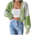 thumbnail image 1 of VISALY Cropped Cardigan Crochet Cardigan Women's Casual Knit Open Front Tops Long Sleeve Color Block Cardigans Sweaters Lightweight Short Outerwear Coats Cardigan Sweaters Trendy Cardigan Green Xl, 1 of 6
