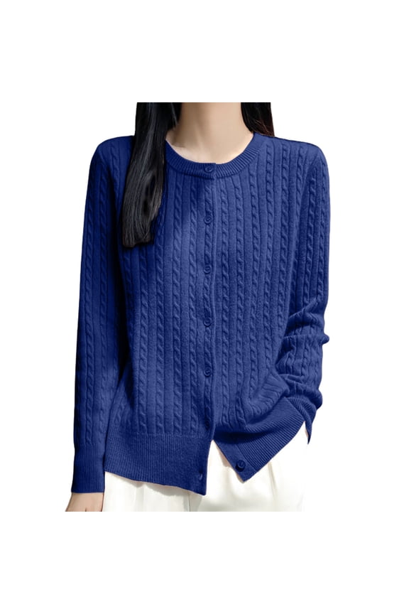 Cropped Cardigan Long Sleeve Cardigan Cable Knit Cardigan Crochet Sweaters for Women Button Down Cardigans Boyfriend Cardigans Dark Blue Xl
