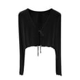 thumbnail image 1 of VISALY Cropped Cardigan Long Sleeve Cardigan Women's Thin Feel Sun Clothes Women's Mm Summer Ice Blouse Cardigan with Shawl Jacket Shirt Open Front Cardigan Thin Cardigans Lightweight Black L, 1 of 6