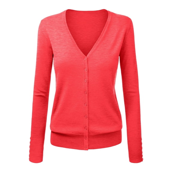 VISALY Cropped Cardigan Long Sleeve Cardigan Women's V Neck Cardigan Sweater Plus Jacket Solid Color Knitted Sweater Button Down Cardigans Thin Cardigans Lightweight Watermelon Red M