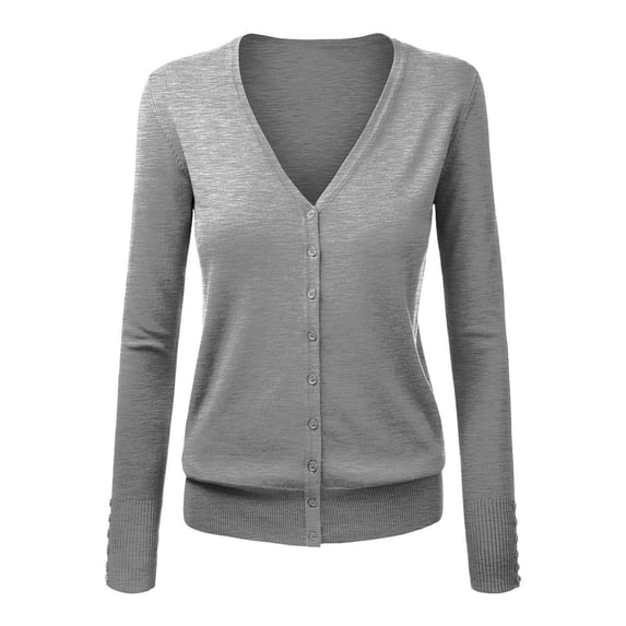 VISALY Cropped Cardigan Long Sleeve Cardigan Women's V Neck Cardigan Sweater Plus Jacket Solid Color Knitted Sweater Button Down Cardigans Thin Cardigans Lightweight Grey Xxl