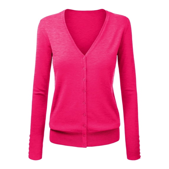 VISALY Cropped Cardigan Long Sleeve Cardigan Women's V Neck Cardigan Sweater Plus Jacket Solid Color Knitted Sweater Button Down Cardigans Thin Cardigans Lightweight Hot Pink M