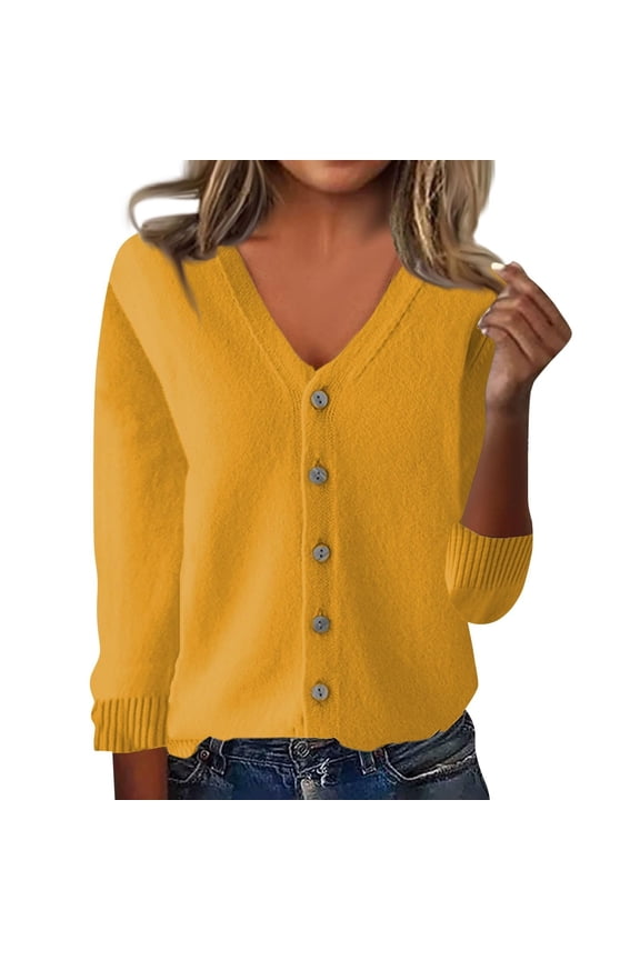 Cropped Cardigan Long Sleeve Cardigan Womens Cardigan Sweaters Button Down V Neck Knit Sweater Jacket Lightweight Comfy Open Front Cardigan Coats Crochet Cardigan Warm Cardigan Yellow Xxl