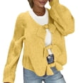 thumbnail image 1 of VISALY Cropped Cardigan Open Front Cardigan Bow Tie Cardigan Sweaters Crew Neck Long Sleeve Ribbed Knit Tie Front Crochet Knit Jumper Top Outwear Coat Chunky Knit Cardigan Crochet Cardigan Yellow S, 1 of 7
