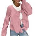 thumbnail image 1 of VISALY Cropped Cardigan Open Front Cardigan Women Bow Tie Cardigan Sweaters Crew Neck Long Sleeve Ribbed Knit Tie Front Crochet Knit Jumper Top Outwear Coat Chunky Knit Cardigan Crochet Cardigan Red L, 1 of 7