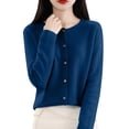 thumbnail image 1 of VISALY Cropped Cardigan Open Front Cardigan for Women Cardigans Sweaters for Women Button Front Long Sleeve Cardigan Crewneck Cardigan Knit Cardigans Dark Blue S, 1 of 6
