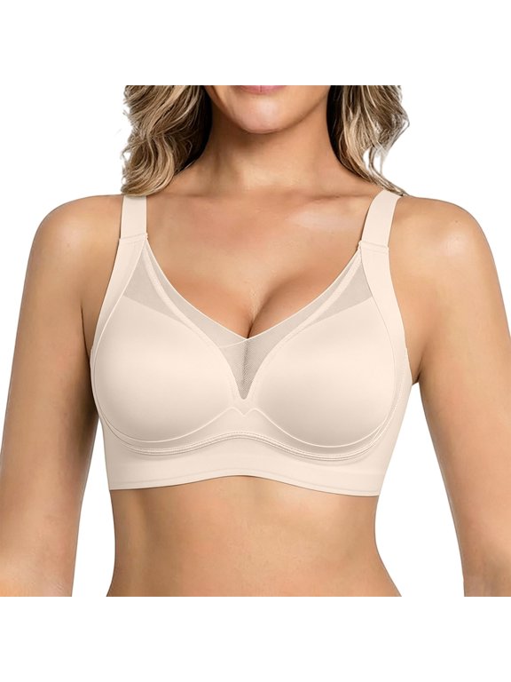 Custom Bust Shaping Bra Lifting Shaping Bra Seamless Jelly Supportive Mesh Crossover Bra No Underwire Push Up Wireless Full Coverage T-Shirt Bralette Comfy Soft Full Support Bras Beige Xxl
