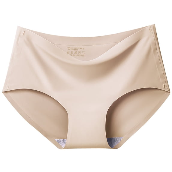 VISALY Customizable Seamless Panties: Mid-Rise Ice Silk Design, No-Show Waistband, Beige,S