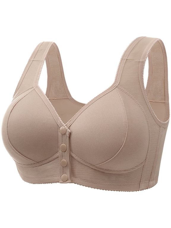Daisy Bras for Older Women Front Closure Wireless Push Up Bras Front Snap Bra Snap Closing Bra Wireless Front Closure Bras Seamless Daisy Bra Front Snap Closure Wireless Bra Khaki 38