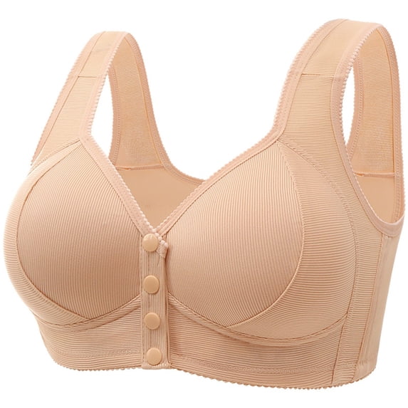 VISALY Daisy Bras for Older Women Front Closure Wireless Push Up Bras Front Snap Bras No Underwire Everyday Bras Wirefree Bralettes Plus Size Bras for Older Women Front Closure Bra Beige 36