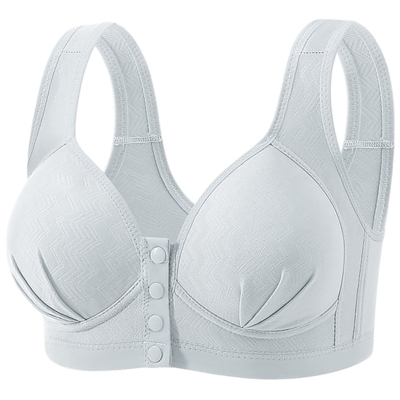 VISALY Daisy Bras for Older Women Front Closure Wireless Push Up Bras Support Bras Gathering Bras Full Coverage Wireless Bra Wirefree Support Bras Bra for Seniors Front Closure Bra Silver 40