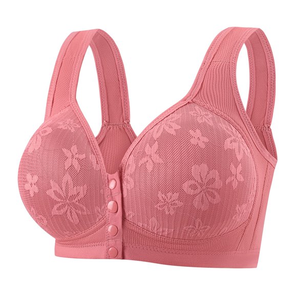 VISALY Daisy Bras for Older Women Front Closure Wireless Push Up Bras No Underwire Everyday Bras No Wire Support Bras Lightweight Daily Bras T-Shirt Bralettes Everyday Bras Hot Pink 42