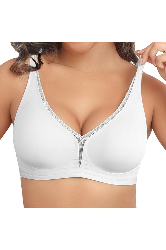 Deep V Wireless Lift Bust Shaping Bra Lace Trim Thin Ice Silk Seamless Lifting Bras Comfort Seamless Support Bralette Lightweight Full Supportive Underwear No Underwire Tshirt Bras White S