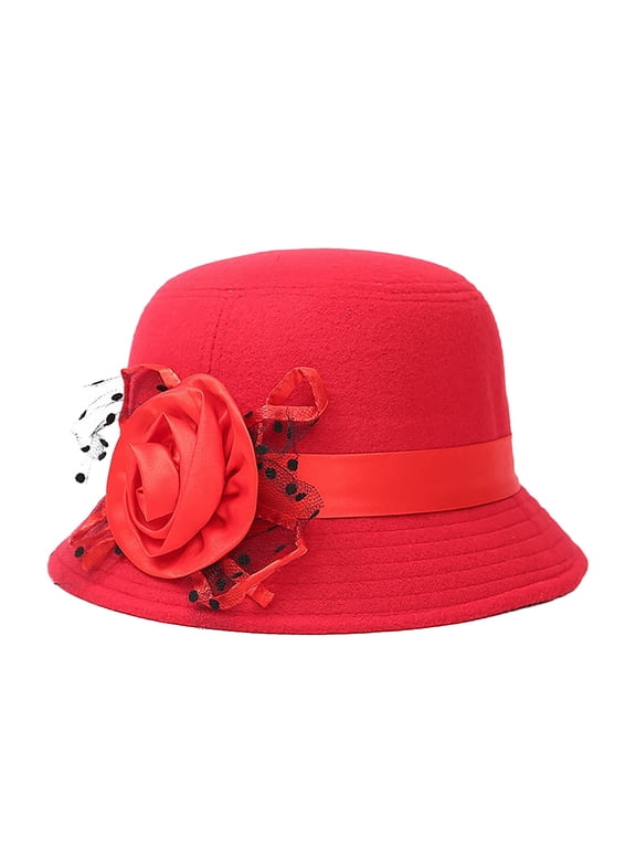 Derby Hat Fascinator Linen Tea Party Wide Brim Organza Flower Mesh Bowler Hat 1930S Church Bridal Bucket Fedora Dressy Hats for Women Elegant Vintage Wide Brim Felt Bucket Hat Redone Size