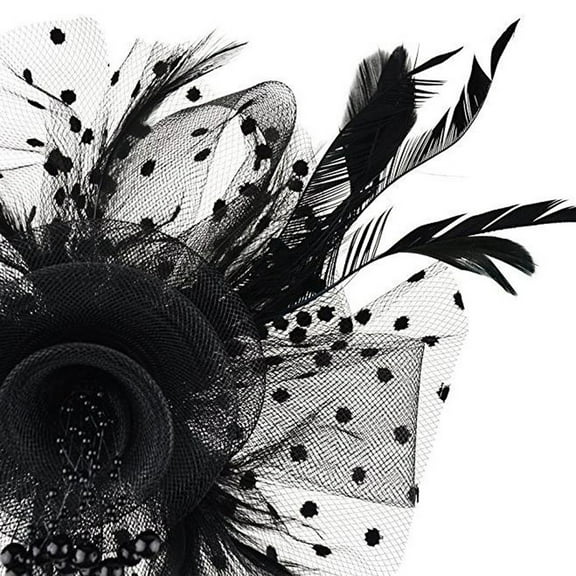 VISALY Fascinators Hats 20s Vintage Headwear Church Veil Hat Vintage Lace Fascinator Bridal Hair Accessory Retro Feather Hat Ribbons Feathers Headwear Feather Mesh Fascinator Black One Size