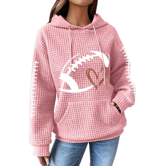 VISALY Fashion Hoodies Sweatshirts Football Sweatshirts Printed Fashion Pullover with Pockets Long Sleeve Tops Jacket Coat Drawstring Hooded Oversized Sweatshirt Trendy Hoodies Basic Pullover Pink Xxl