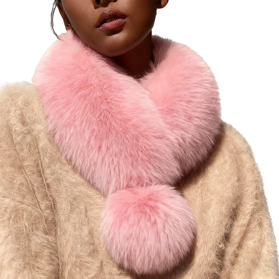 VISALY Faux Fur Collar Scarf Women's Neck Warmer Scarf Wrap Faux Fur Warm Scarves Fashion Cozy Button Winter Spring Casual Soft Scarves & Wraps Winter Warm Neckerchief for Cold Weather Pink One Size