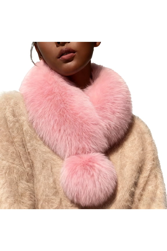 Faux Fur Collar Scarf Women's Neck Warmer Scarf Wrap Faux Fur Warm Scarves Fashion Cozy Button Winter Spring Casual Soft Scarves & Wraps Winter Warm Neckerchief for Cold Weather Pink One Size