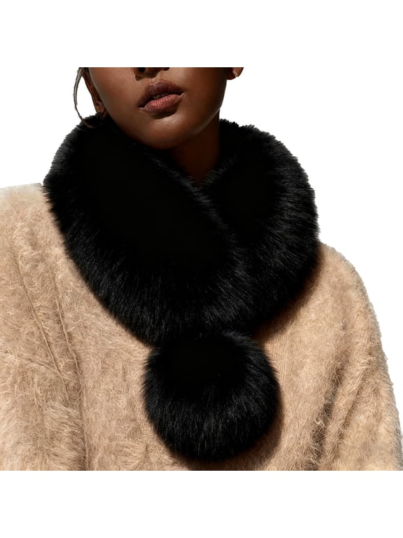 Faux Fur Collar Scarf Women's Neck Warmer Scarf Wrap Faux Fur Warm Scarves Fashion Cozy Button Winter Spring Casual Soft Scarves & Wraps Winter Warm Neckerchief for Cold Weather Black One Size