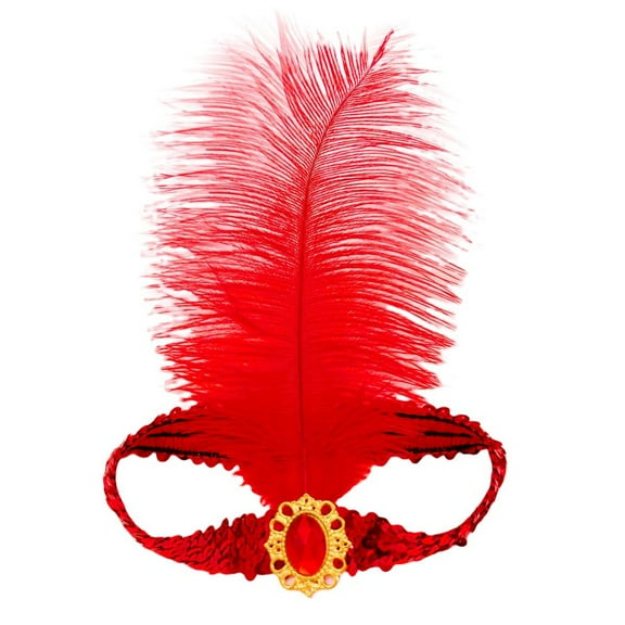 VISALY Feather Headpiece Sequins 1920S Flapper Headband Mardi Gras Carnival Party Headwear Hair Costume Accessory for Girls Women Trendy Head Wear Red One Size