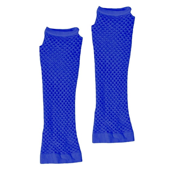VISALY Fishnet Gloves Fingerless Arm Sleeve Mesh Neon Gloves for Women Men 80S Party Costume Accessories Blue One Size