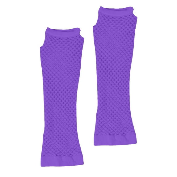 VISALY Fishnet Gloves Fingerless Arm Sleeve Mesh Neon Gloves for Women Men 80S Party Costume Accessories Dark Purple One Size