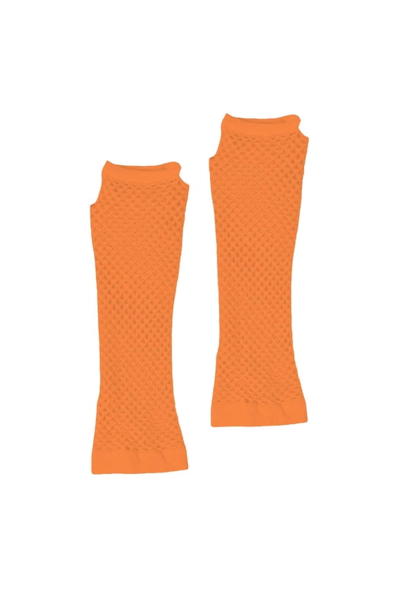 Fishnet Gloves Fingerless Arm Sleeve Mesh Neon Gloves for Women Men 80S Party Costume Accessories Orange One Size