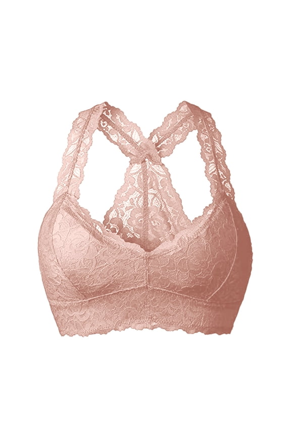 Floral Lace Bralette Unpadded Breathable Racerback Lace Bra Crop Top Wirefree Plus Size Sports Bras Lace Racerback Wireless Push Up Bra Full Coverage Support Bra Lightweight Bralette Khaki S