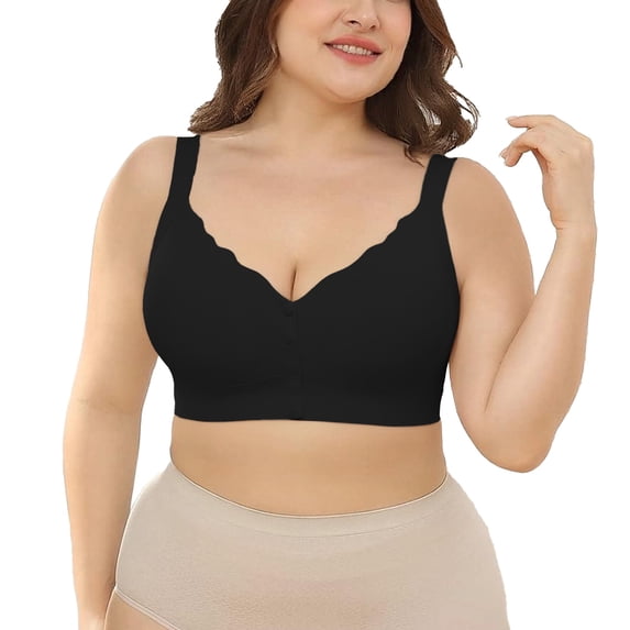 VISALY Front Closure Bras Supportive Wireless Brasseamless Bra Oversize Bras for Women Breathable No Underwire Support Bralettes Everyday Bras Full Coverage Bras Lounge Bras Comfortable Bras Black 5Xl