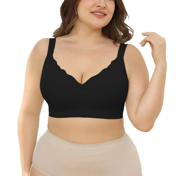 VISALY Front Closure Bras Supportive Wireless Brasseamless Bra Oversize Bras for Women Breathable No Underwire Support Bralettes Everyday Bras Full Coverage Bras Lounge Bras Comfortable Bras Black Xxl