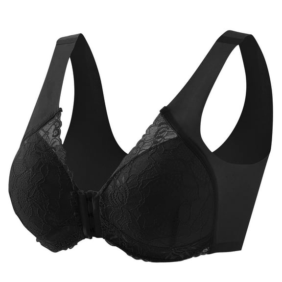 VISALY Front Closure Bras Wireless Bras Deep V Veck Push Up Bras with Wide Straps Bralette Minimizer Bras Sports Bras Bralette Soft Bras Comfy Bras for Women Everyday Bras Breathable Bras Black 3Xl
