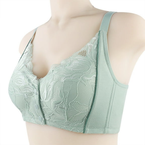 VISALY Front Closure Bras for Women, High Support Adjustable Strap Full Coverage Up Bras Comfortable No Underwire S, Wireless Bra, Front Closure Bras for Women, Bras (Green, 36)