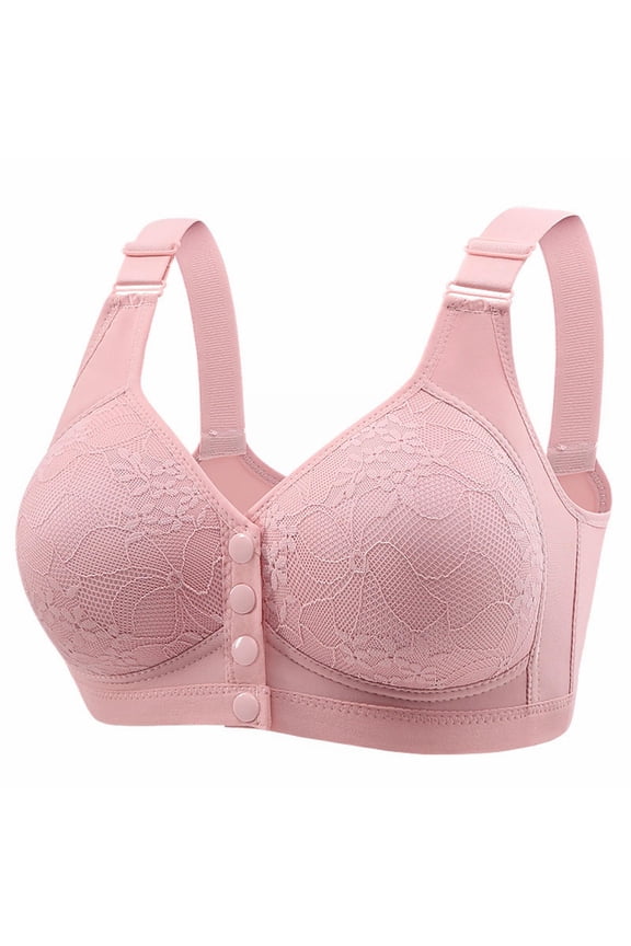 Front Closure Bras for Women, Women'S Fixed Cup Front Open Button Bra Beauty Back Anti Sag Non Underwire Underwear, Wireless Bra, Front Closure Bras for Women, Bras (Pink, XXL)